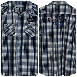 Paperdenim & cloth mens medium plaid cuff surfin usa malibu beach california